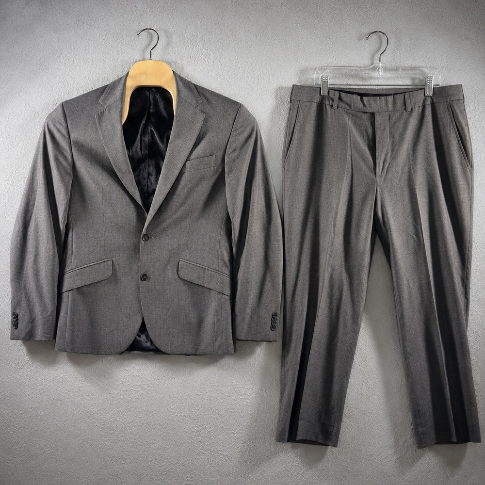 3092 | Kenneth Cole NY 100% Wool 2 Piece Suit Blazer Trousers Grey Mens 40S W34
